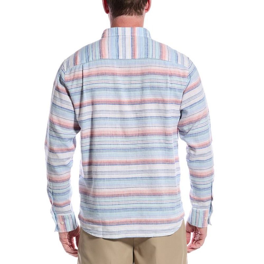 Tommy Bahama Mens Barbados Breeze Airy Stripe Linen-Blend Shirt, Pink - Picture 2 of 3